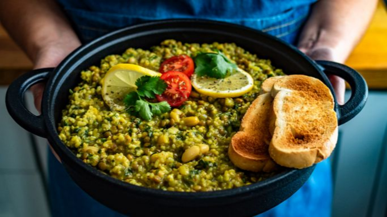 barley, white beans and greens dish