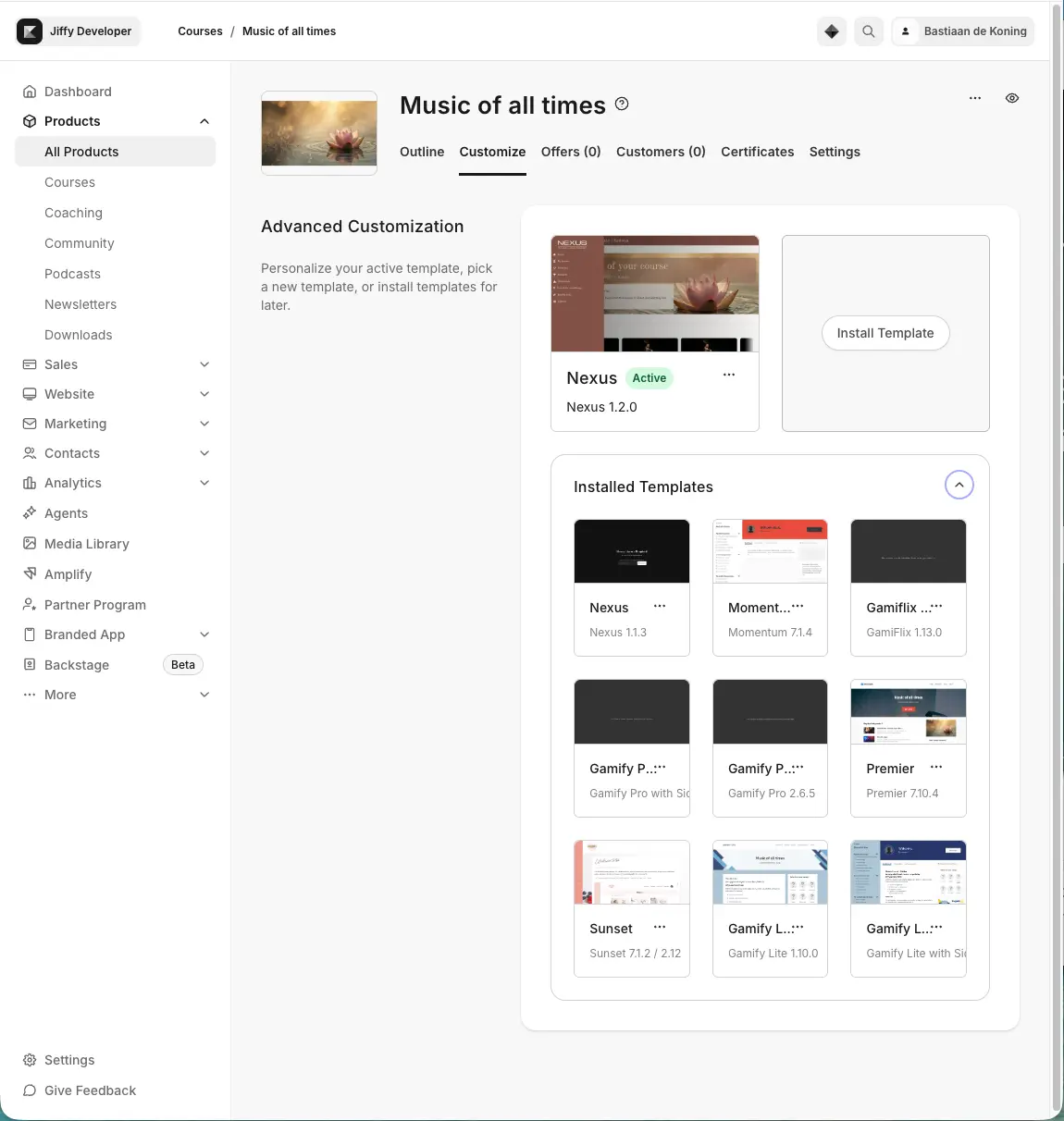 Cursus templates installeren in de Kajabi admin