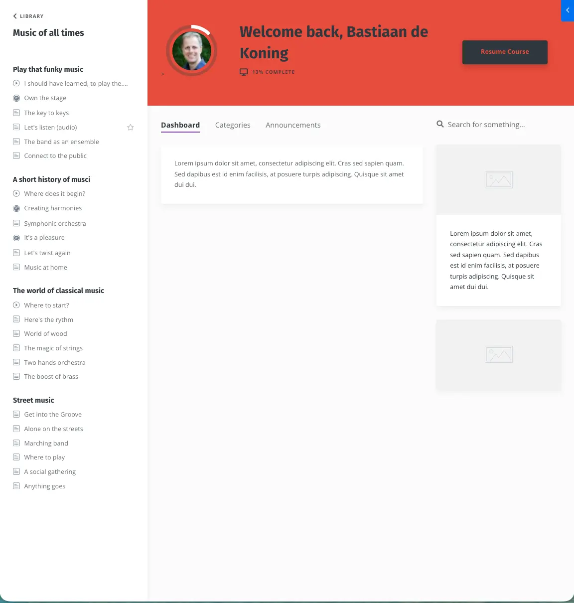 Momentum Kajabi template met zijnavigatie en een dashboard