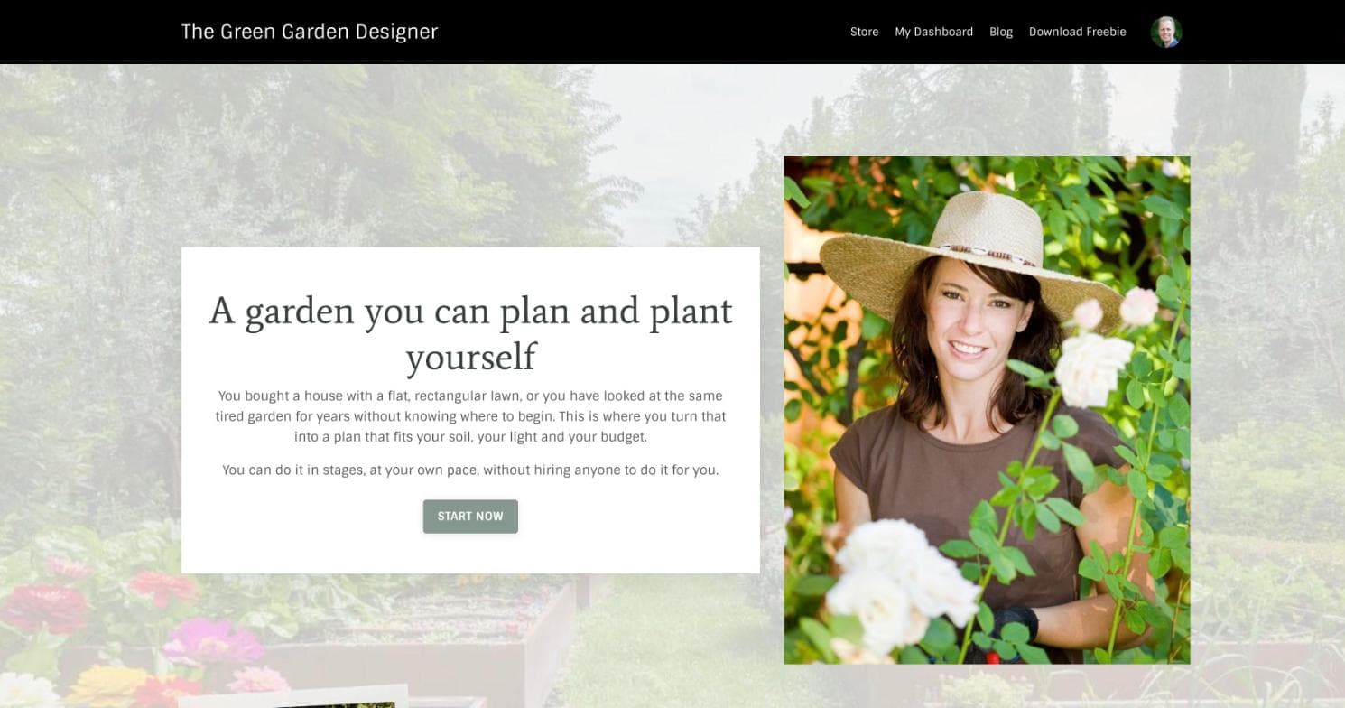 Kajabi website gemaakt met AI in 30 minuten: de demowebsite van Femke Roozen, The Green Gardener