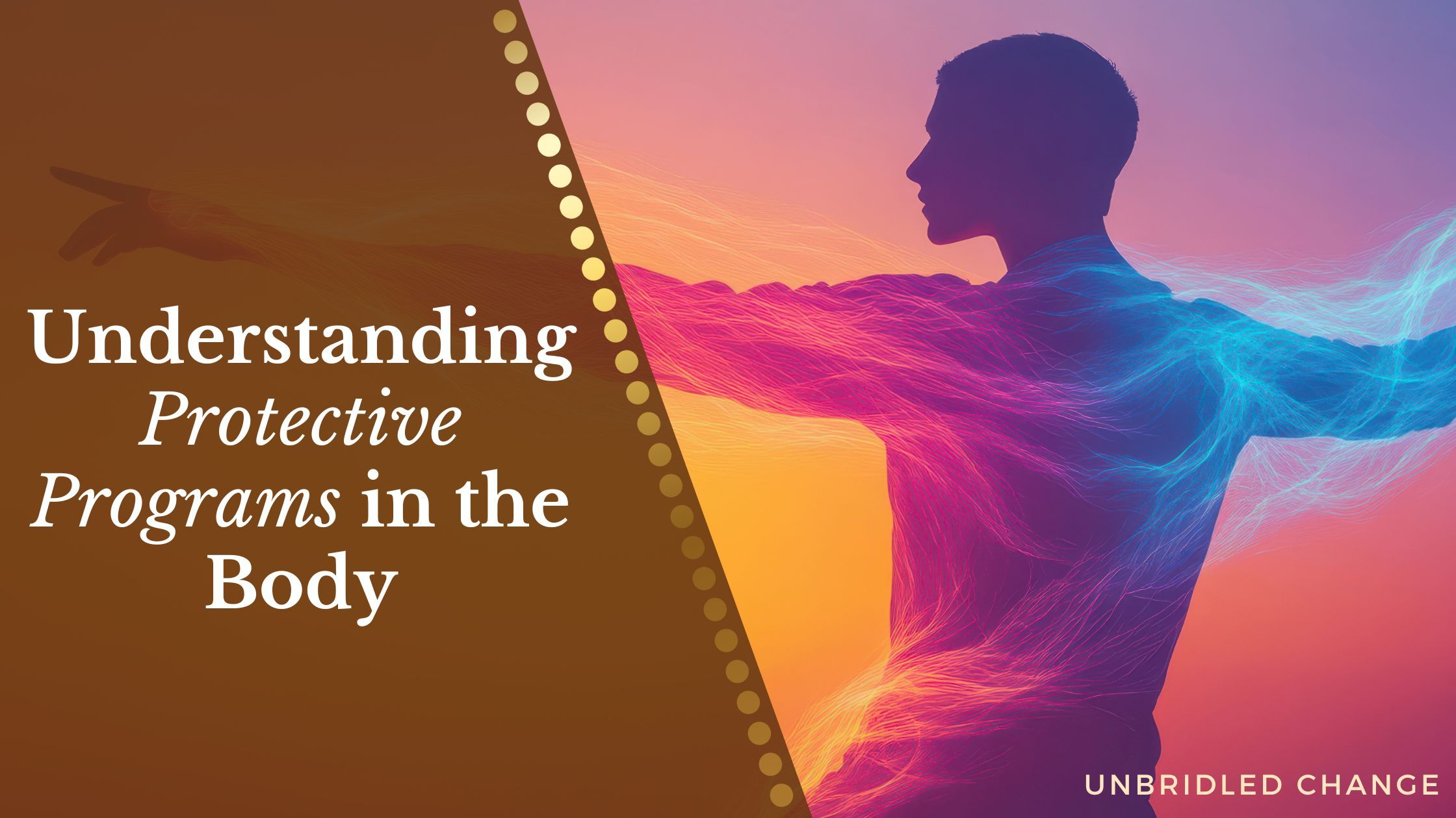 Illustration of a human silhouette with energy pathways, symbolizing the connection between body sensations, emotional awareness, and healing on a transformative journey.