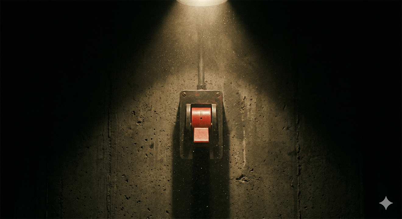 Industrial style power switch in the off position, by Andy Brown, Kajabi Expert