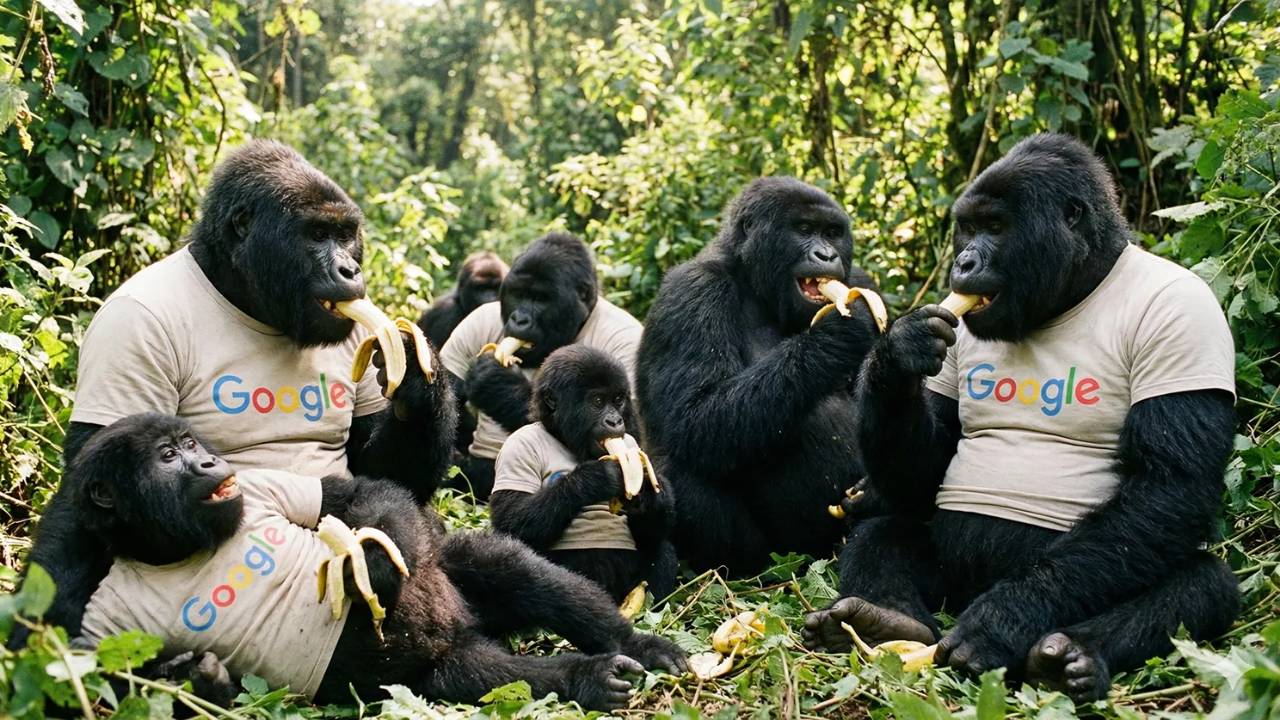 A group of Gorillas dressed in Google Tee Shirts, image by Andy Brown, Kajabi Expert