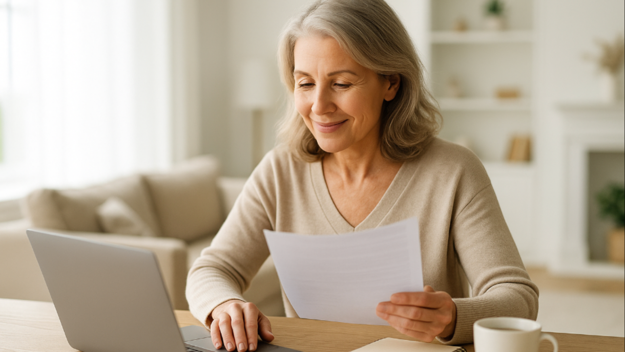 kvinne som sjekker pensjonen sin