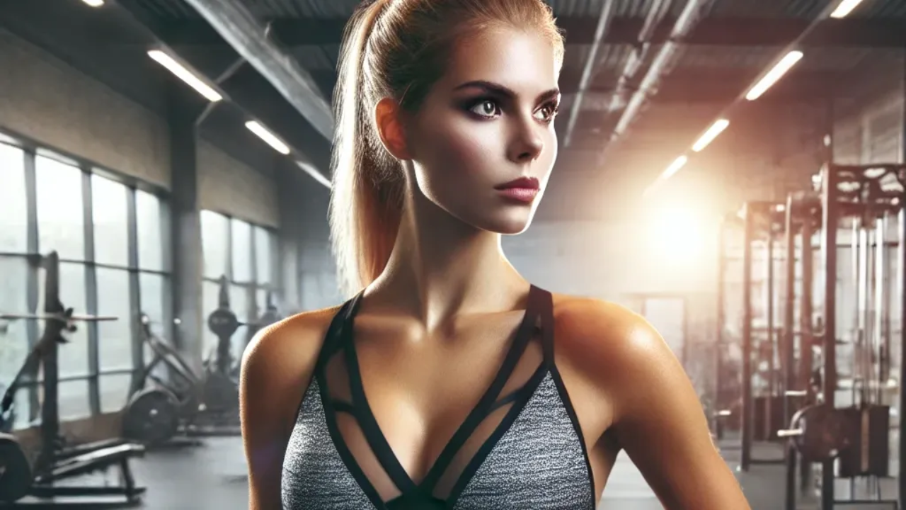 A determined and confident woman standing strong in a modern gym, embodying strength, self-discipline, and personal growth. The image conveys empowerment and motivation for becoming your best self