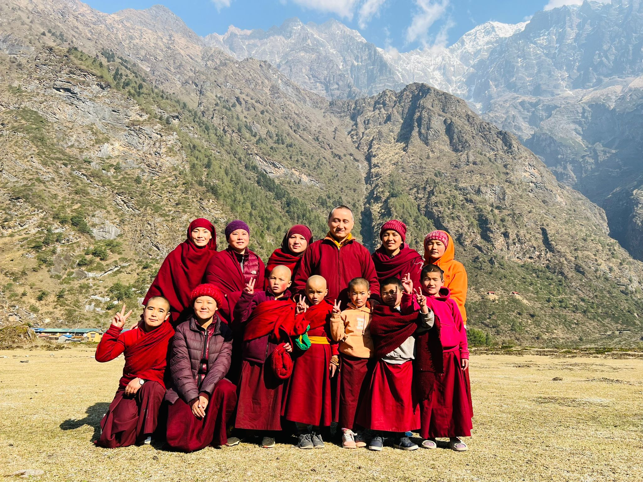 Geshe-la with young students in Tsum Valley, a living Tibetan Buddhist lineage