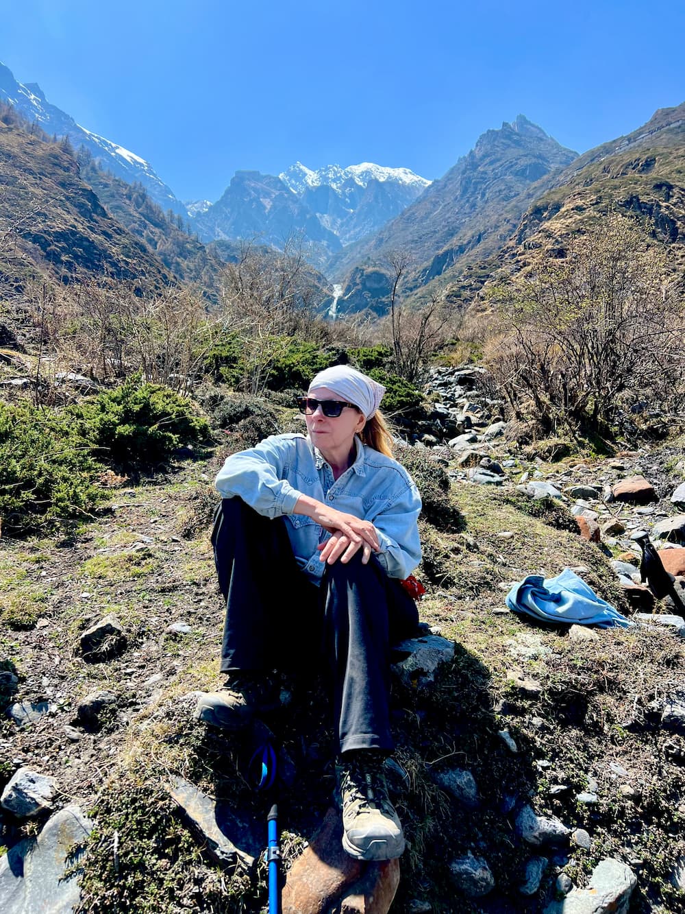 Jean Shields Fleming, writer and pilgrim, at Mu Monastery during the 2026 Gradual Path Tsum Valley pilgrimage