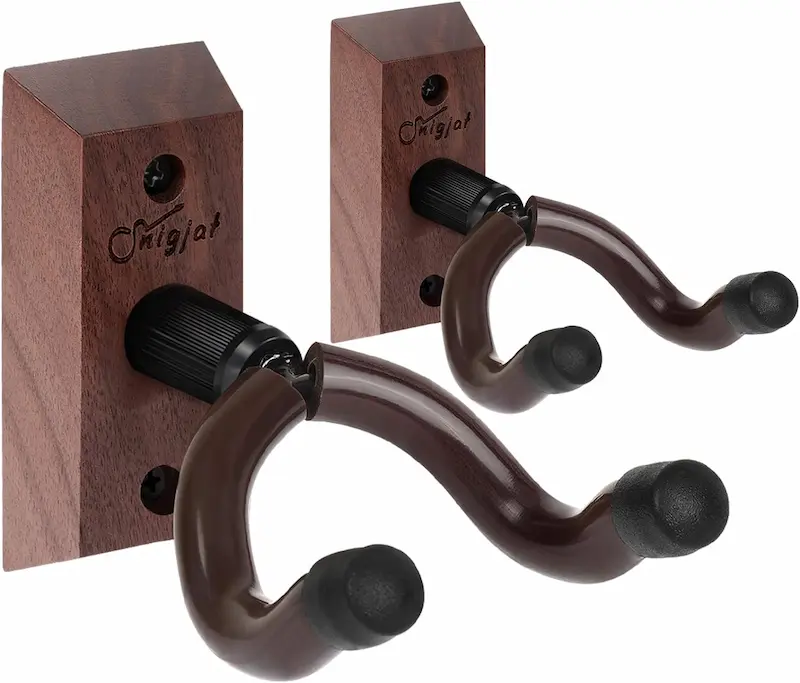 Guitar Wall Mount 3 Pack, Guitar Hanger with Rotatable Soft Hook for All  Size Guitars, Black Walnut Hardwood U-Shaped Guitar Holder Wall Mount for