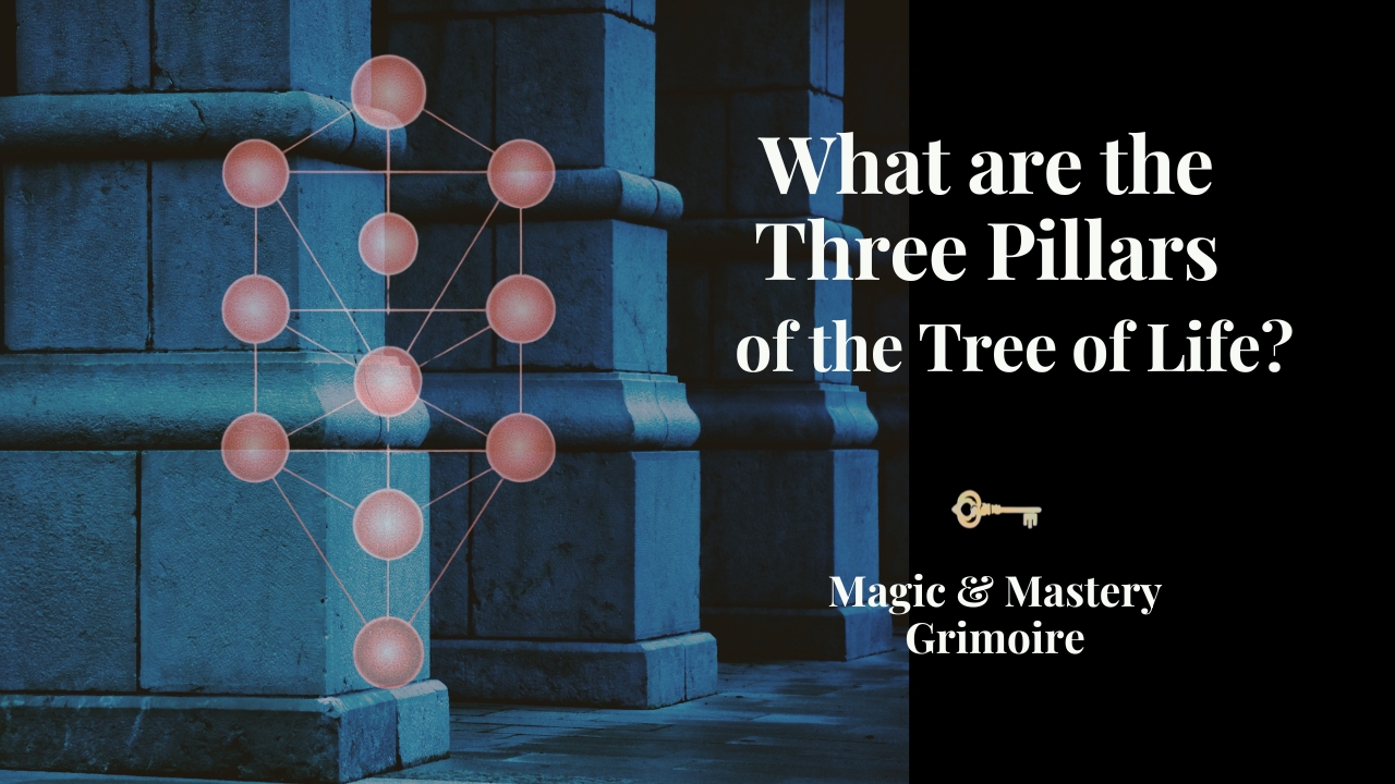 Tree of Life diagram over stone pillars representing the three pillars of Qabala: mercy, severity, and equilibrium