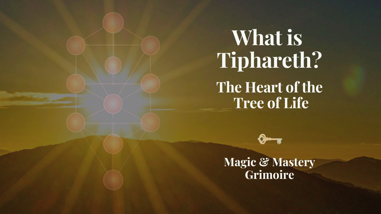 Tree of Life diagram with a radiant sunburst at its center, illustrating Tiphareth, the sixth Sephirah of Hermetic Qabala and the seat of the Higher Self
