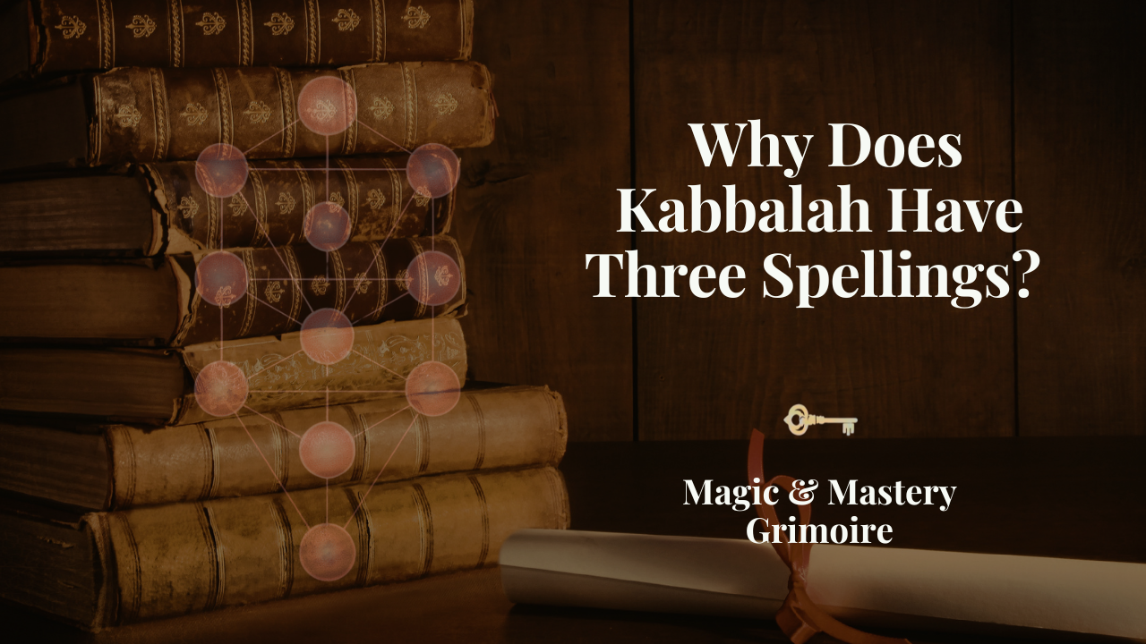 Stack of old books with Tree of Life overlay representing different spellings of Kabbalah and their historical traditions