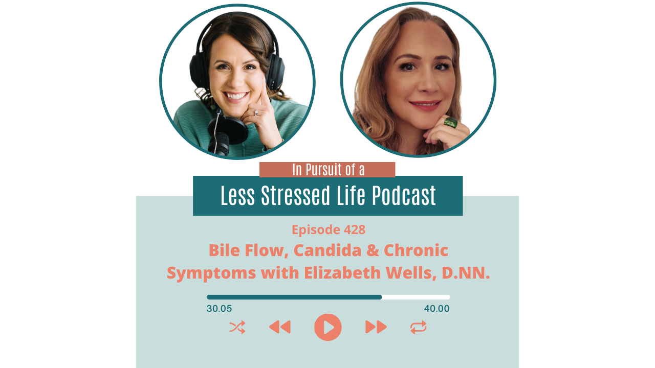 Podcast cover art featuring Christa Biegler and Elizabeth Wells: Episode 428 Bile Flow, Candida & Chronic Symptoms with Elizabeth Wells, D.NN.