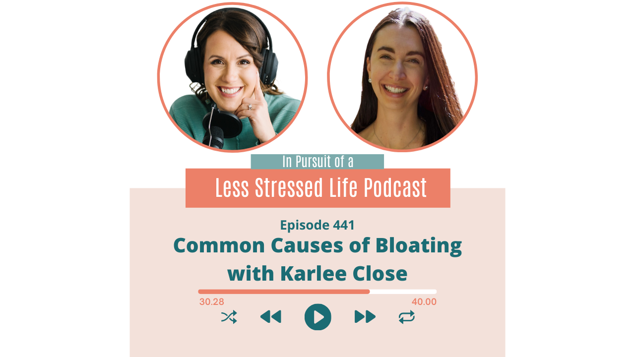 Podcast cover art featuring Christa Biegler and Karlee Close: Episode 441 Common Causes of Bloating with Karlee Close