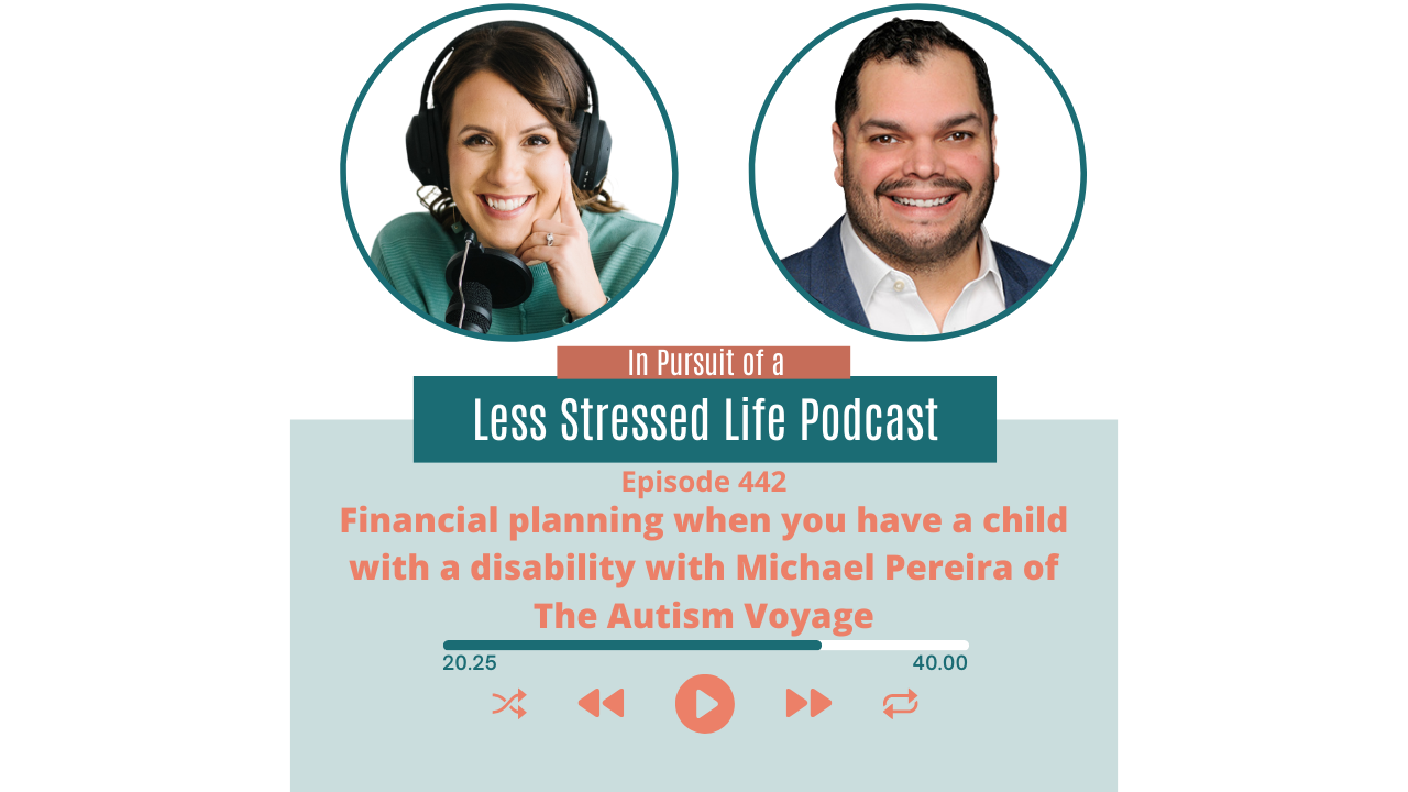 Podcast cover art featuring Christa Biegler and Michael Pereira: Episode 442 Financial planning when you have a child with a disability with Michael Pereira of The Autism Voyage