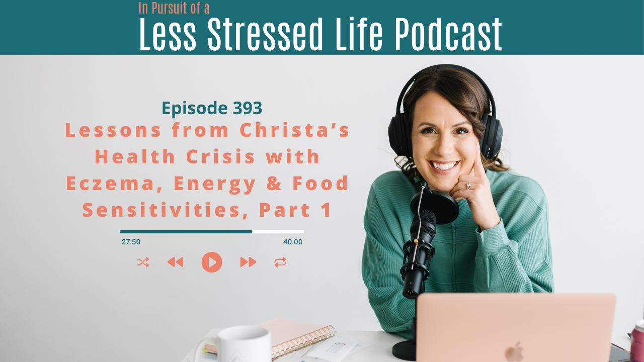 Podcast cover are featuring Christa Biegler: Episode 393 Lessons from Christa’s Health Crisis with Eczema, Energy & Food Sensitivities, Part 1