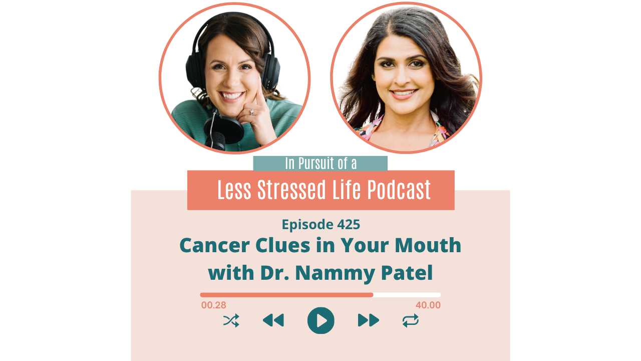 Podcast cover are featuring Christa Biegler and Dr. Nammy Patel: Episode 425 Cancer Clues in Your Mouth with Dr. Nammy Patel