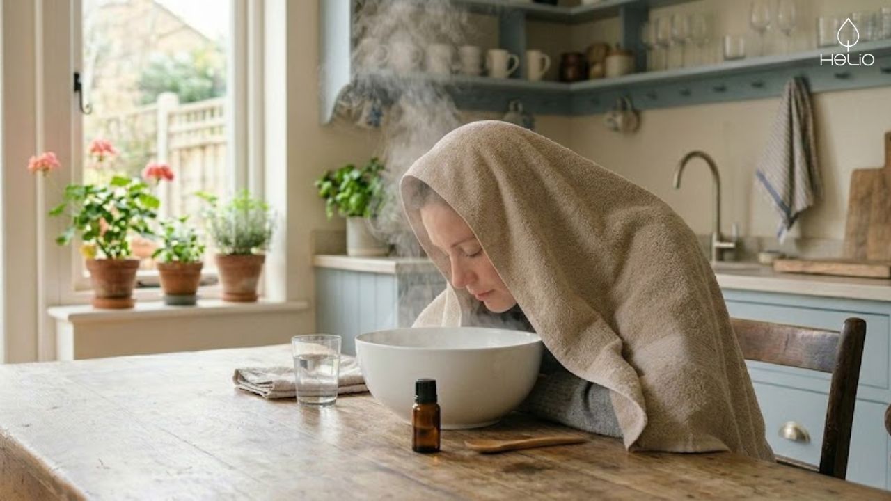 Stoominhalatie met etherische olie