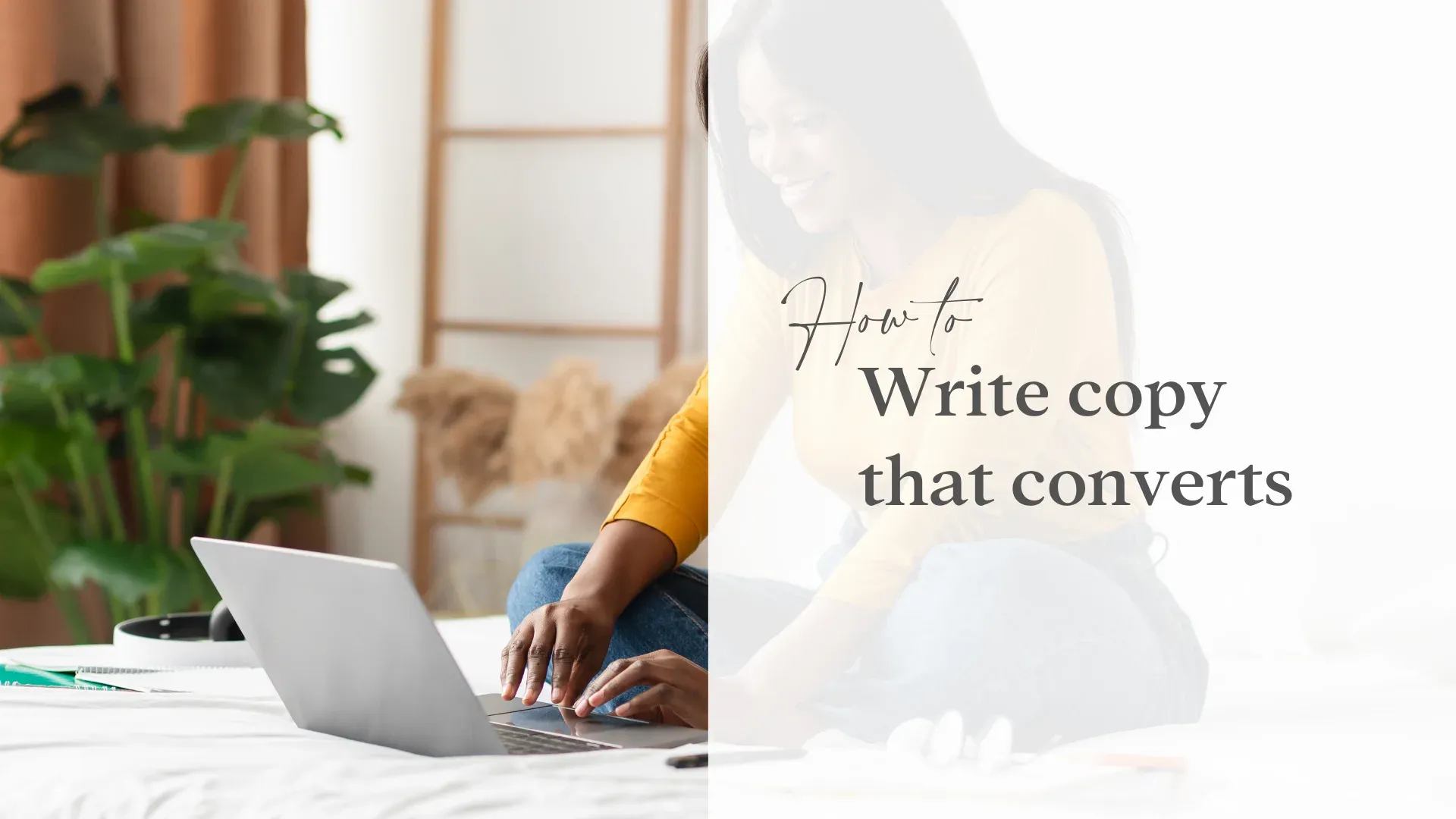 woman writing converting copy for sales page