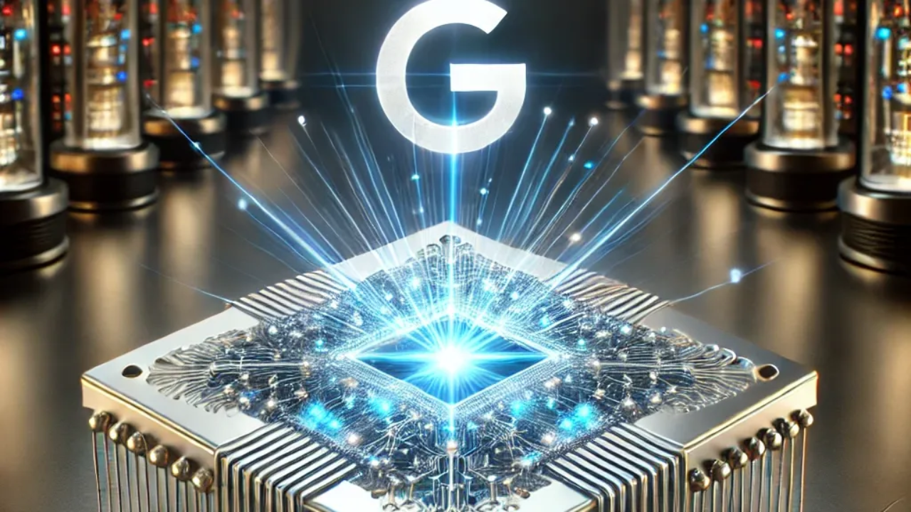 Imagen de un chip cuántico futurista llamado Willow en un entorno de laboratorio moderno, destacando el avance tecnológico de Google en computación cuántica.