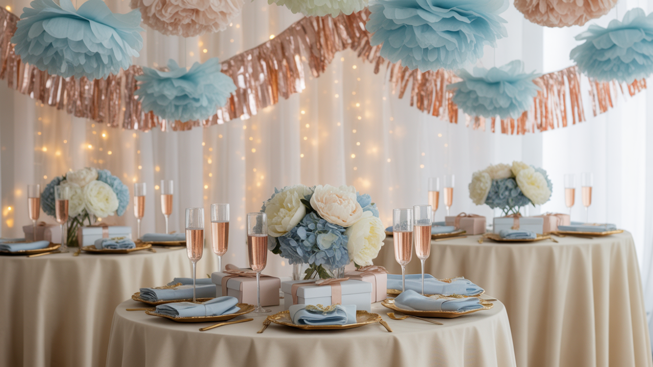 A Soft Light Blue and Champagne Bridal Shower or Wedding Color Palette