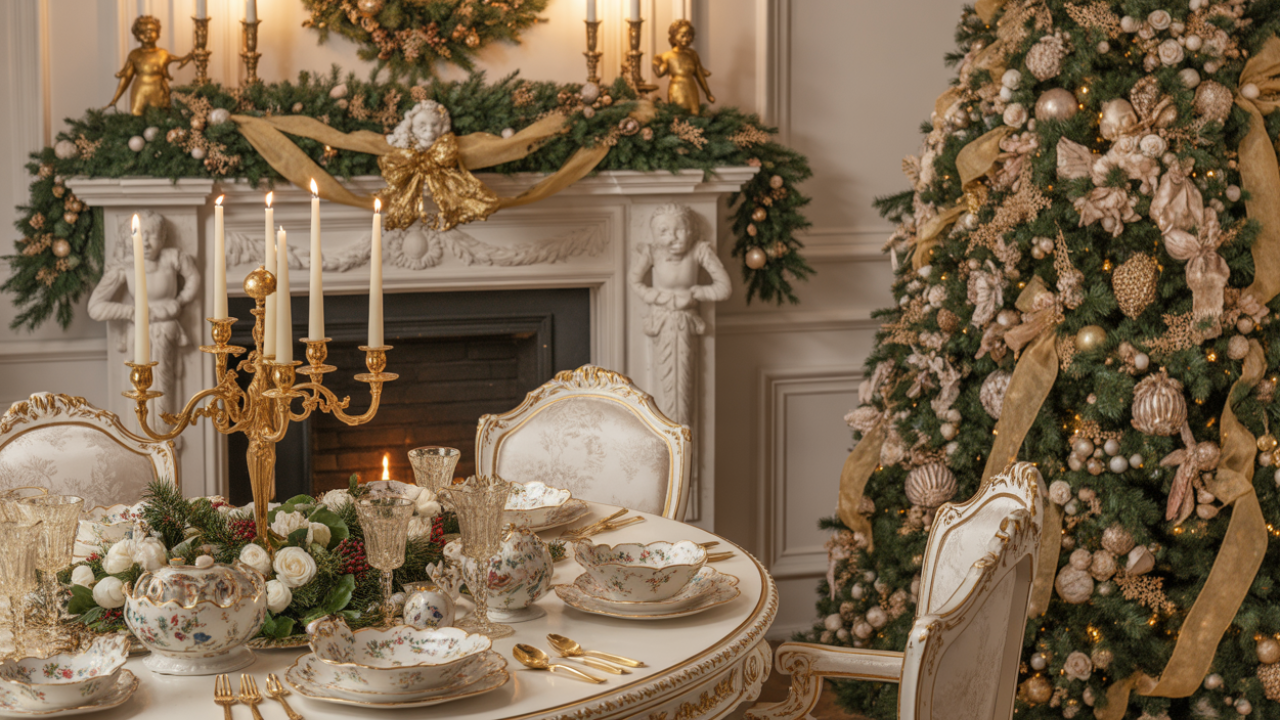 Rococo Christmas Theme: Romantic Pastels & Gold Filigree Decor