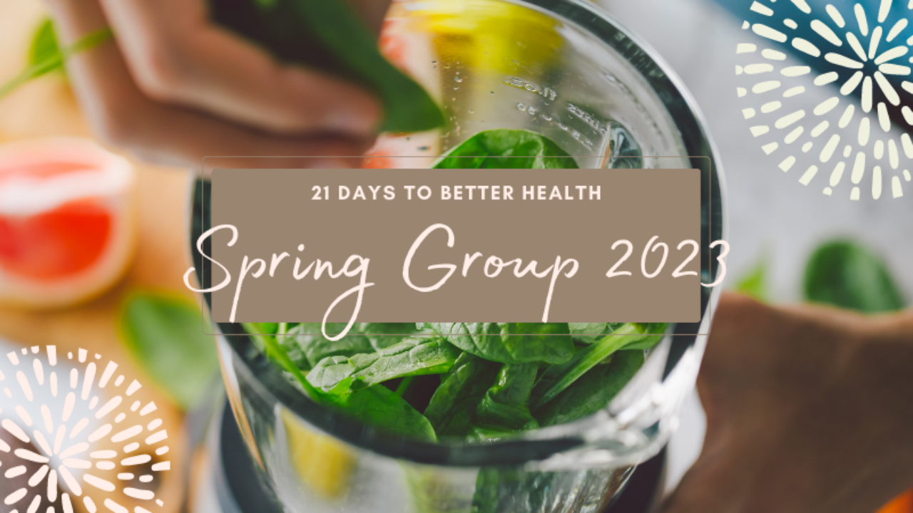 21 Days to Better Health Spring Group 2023 - person putting spinach in a blender.