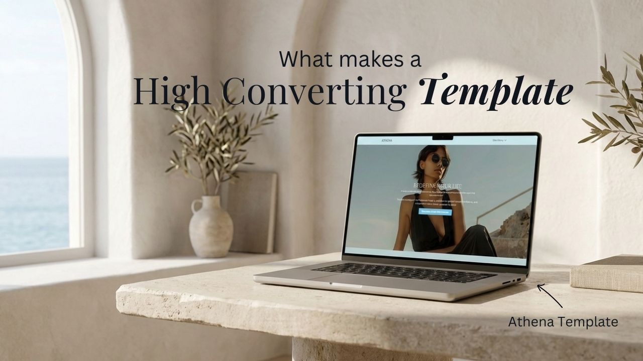 high converting Kajabi template displayed on a laptop with a clean, minimalist website design