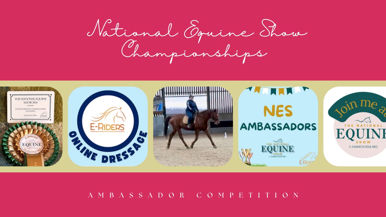 National Equine Show Online Dressage Championships ambassador and competition collage.