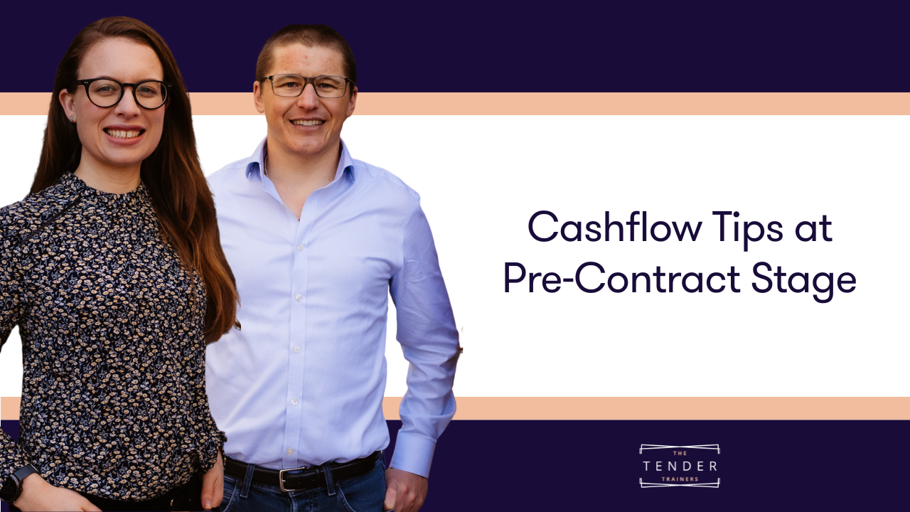 Image of Eve and Rickie with blog title "Cashflow Tips at Pre-Contract Stage"