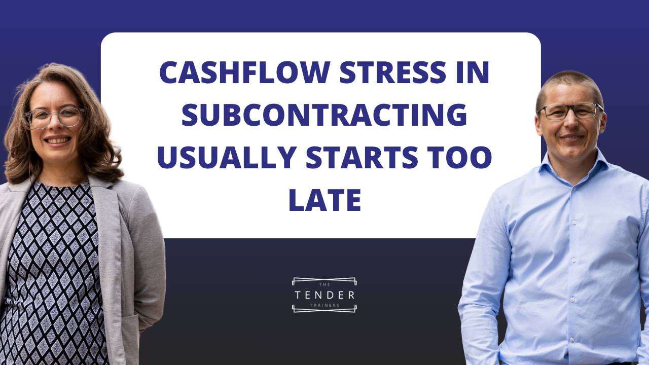 Image of Eve and Rickie with blog title "Cashflow Stress in Subcontracting Usually Starts Too Late"