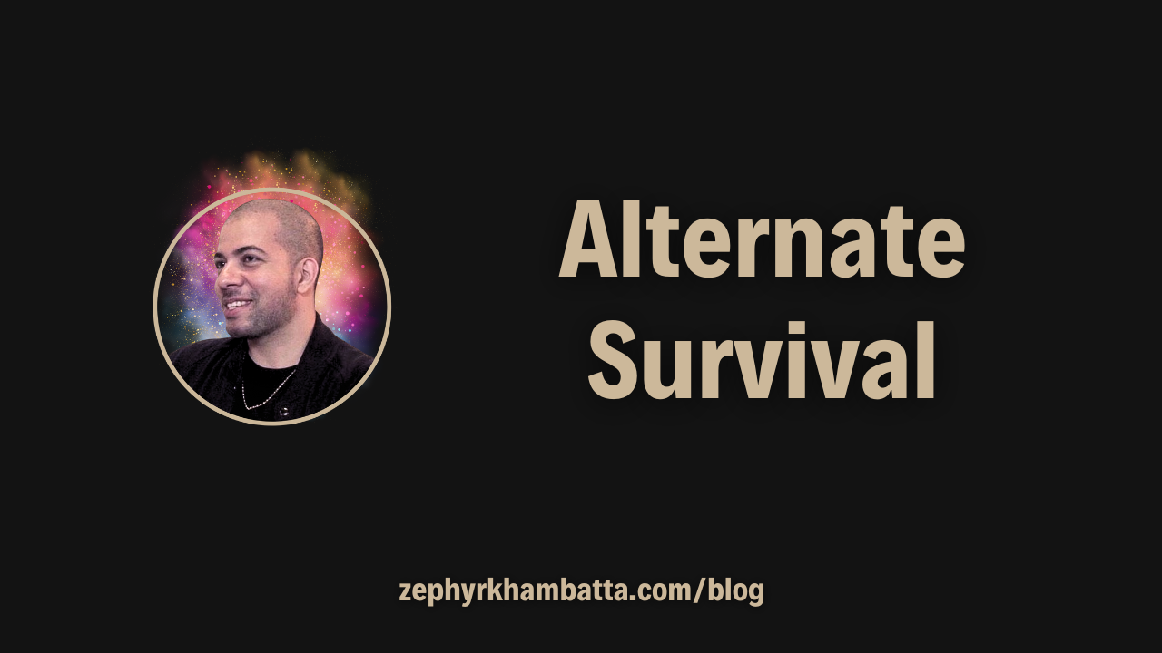 Black background blog image with gold text reading “Alternative Survival,” representing a spiritual and holistic article on navigating disease through mind, body, emotional and energetic alignment.