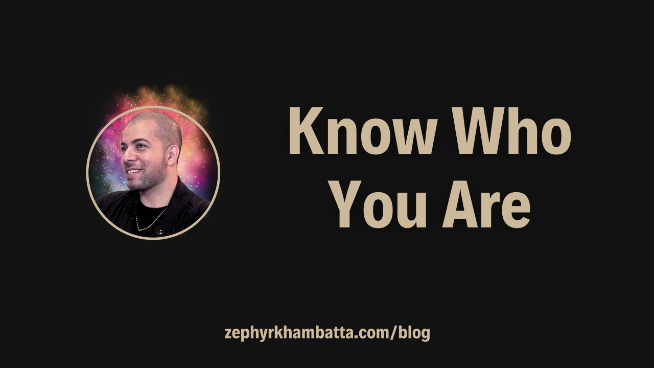 Black background blog image with gold text reading “Know who you are,” representing an article about feeling stuck in life, healing the past, and rediscovering your true self.