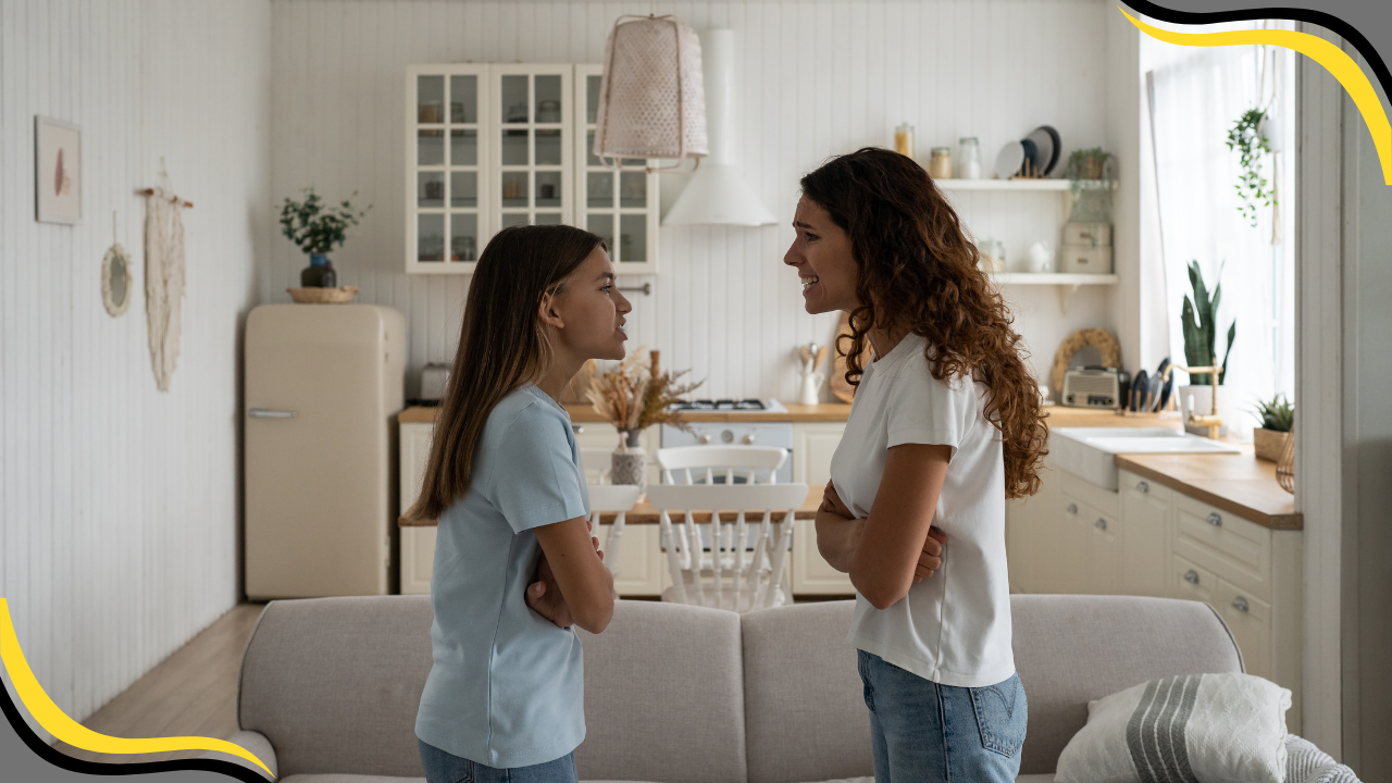 Teenager and parent having an argument, very angry