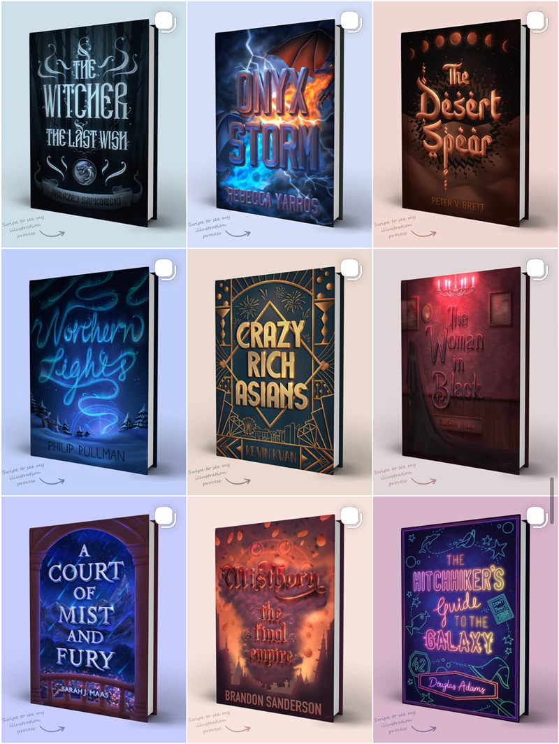 Book cover designs created by Parisha during the Lettering Style Challenge