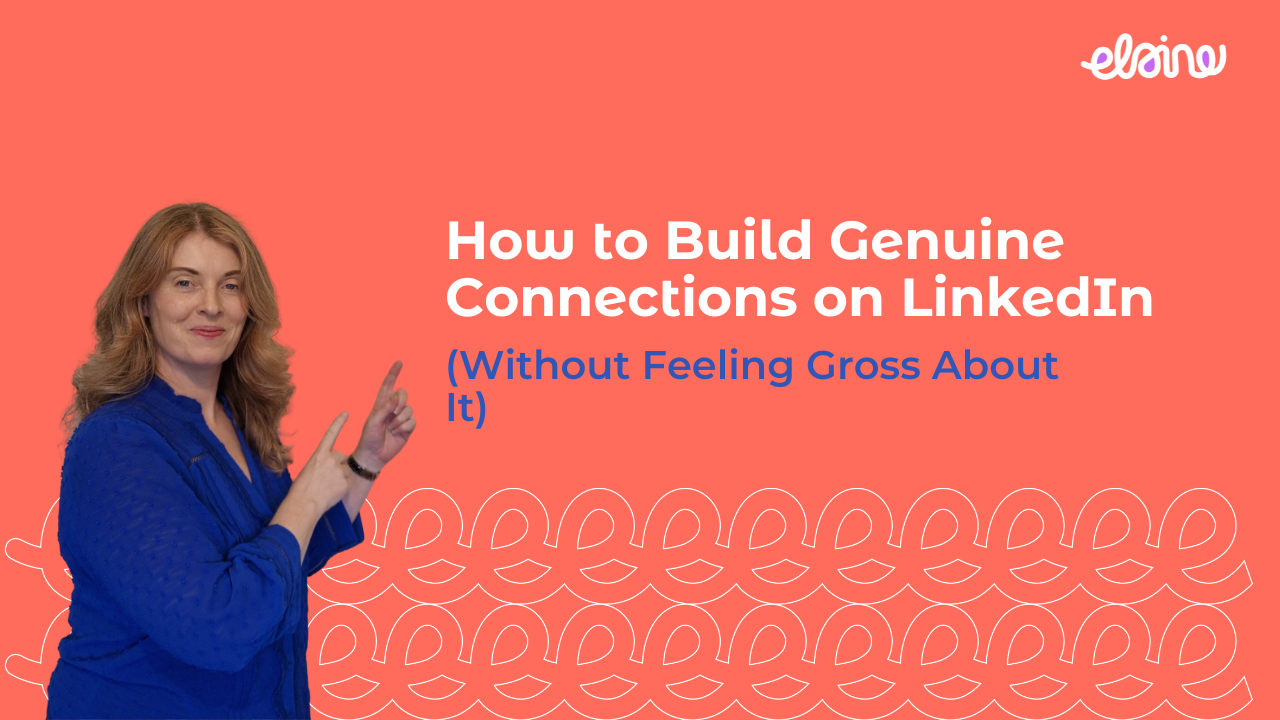 Elaine pointing to the words How to Build Genuine Connections on LinkedIn