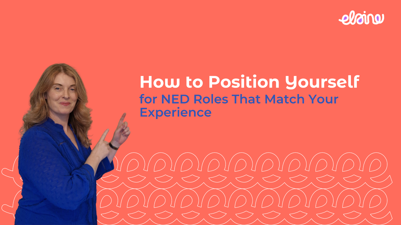 Elaine pointing to the words How to Position Yourself for NED Roles That Match Your Experience