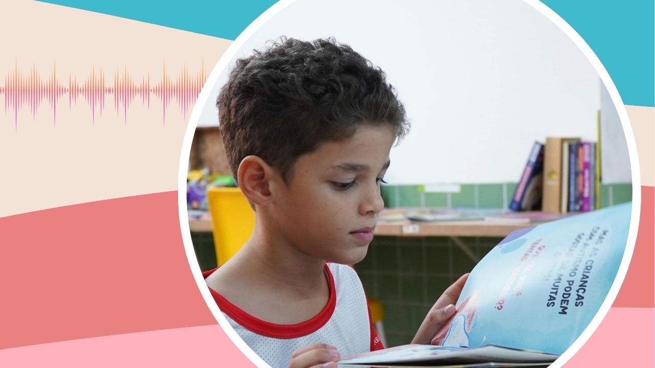 a blog header: A young boy reads in a classroom setting