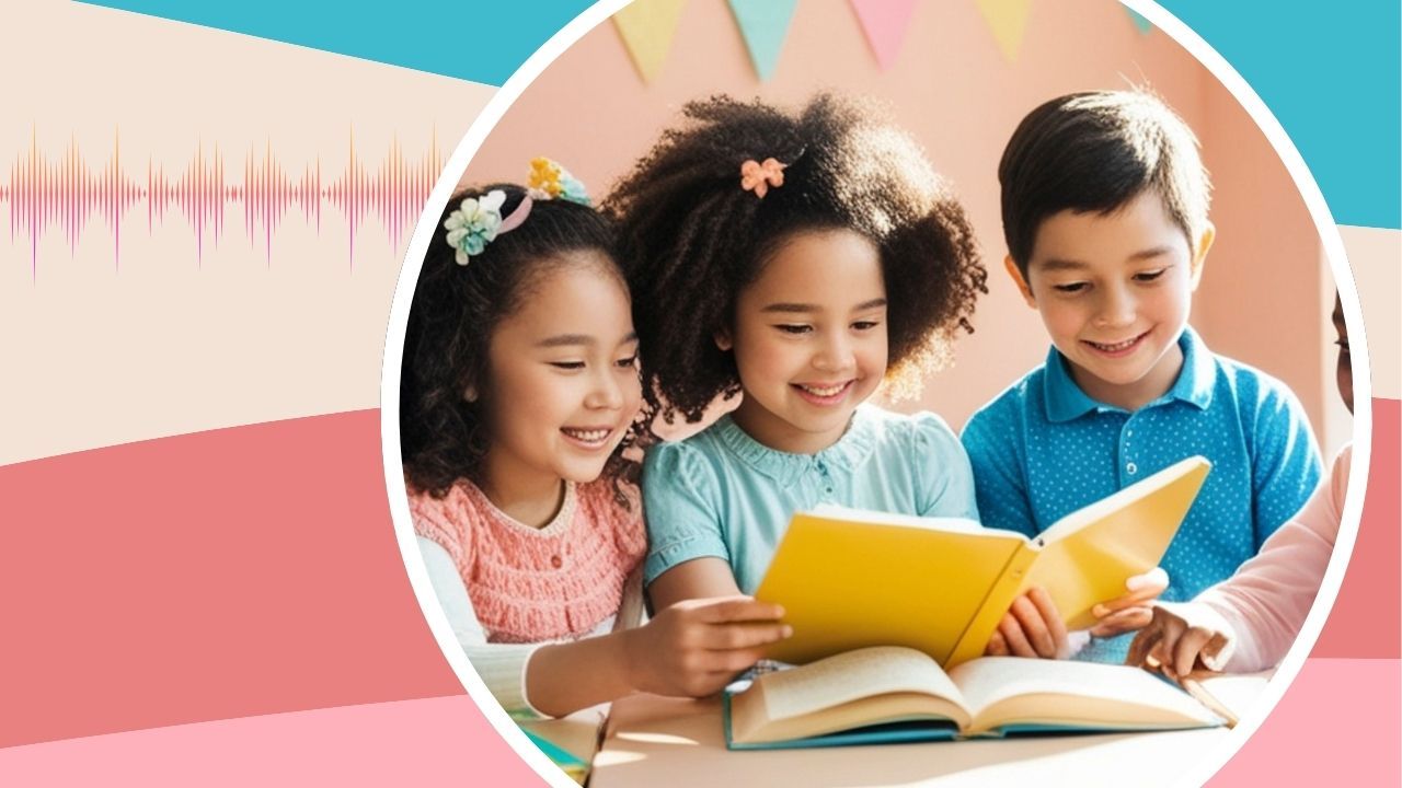 a blog header image that includes 3 elementary aged kids reading together