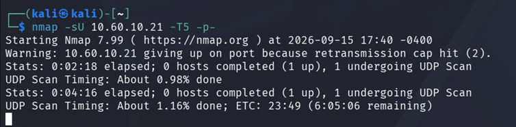 Escaneo completo de los 65535 puertos UDP con Nmap