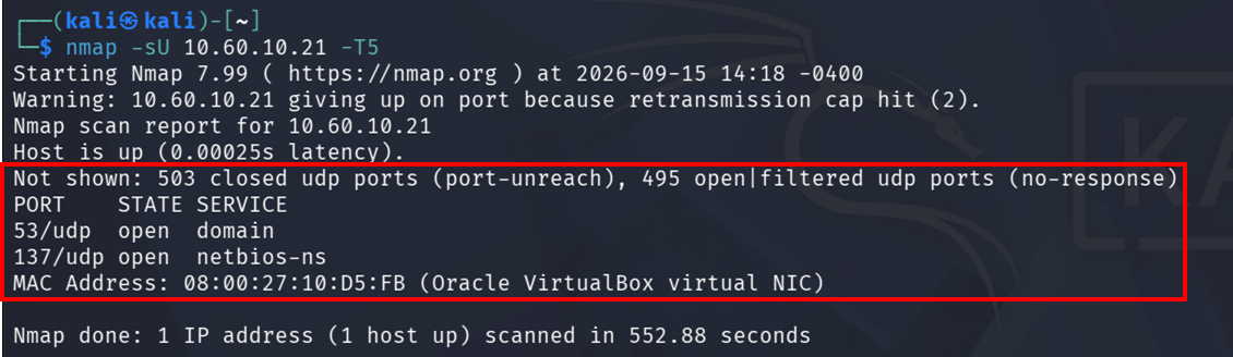 Resultado del escaneo de puertos UDP con Nmap