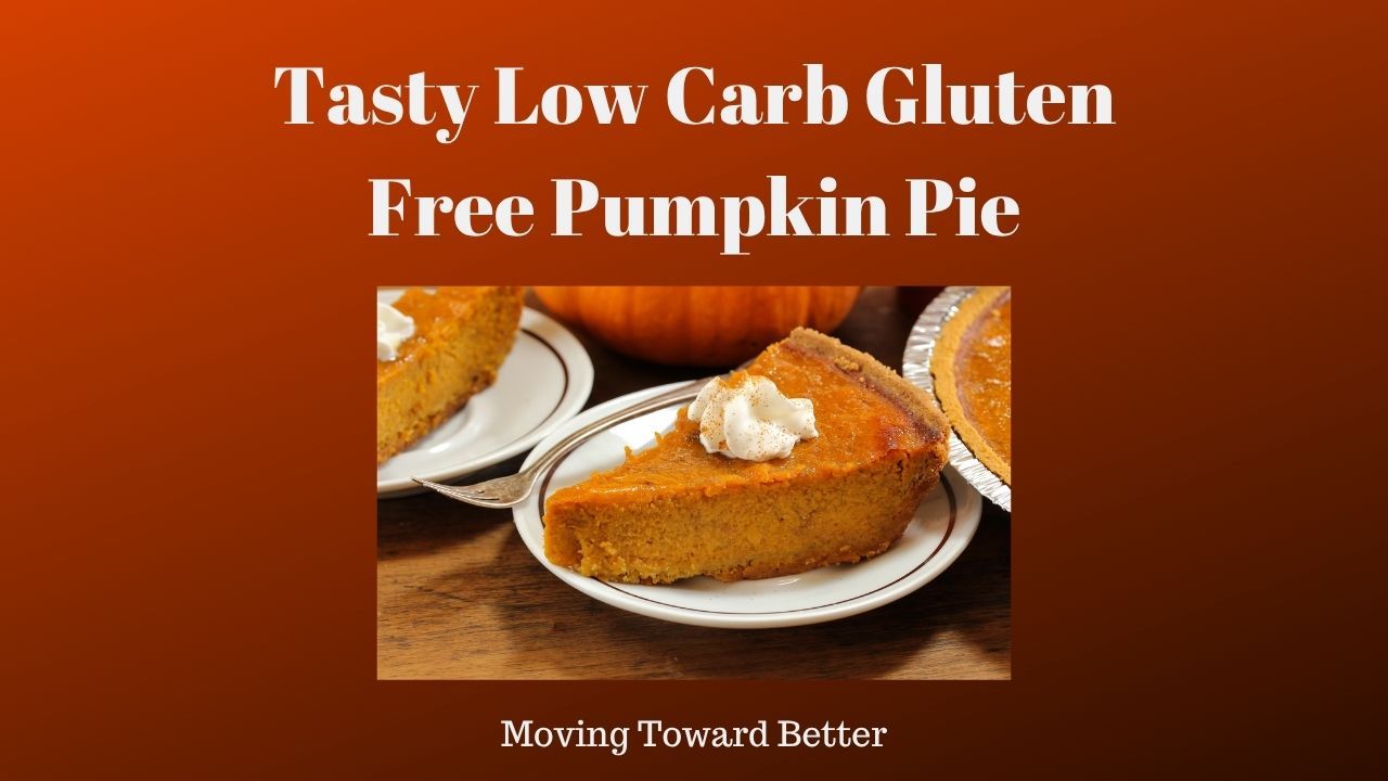 Image of a piece of pumpkin pie as the featured image for a blog post about low carb gluten free pumpkin pie