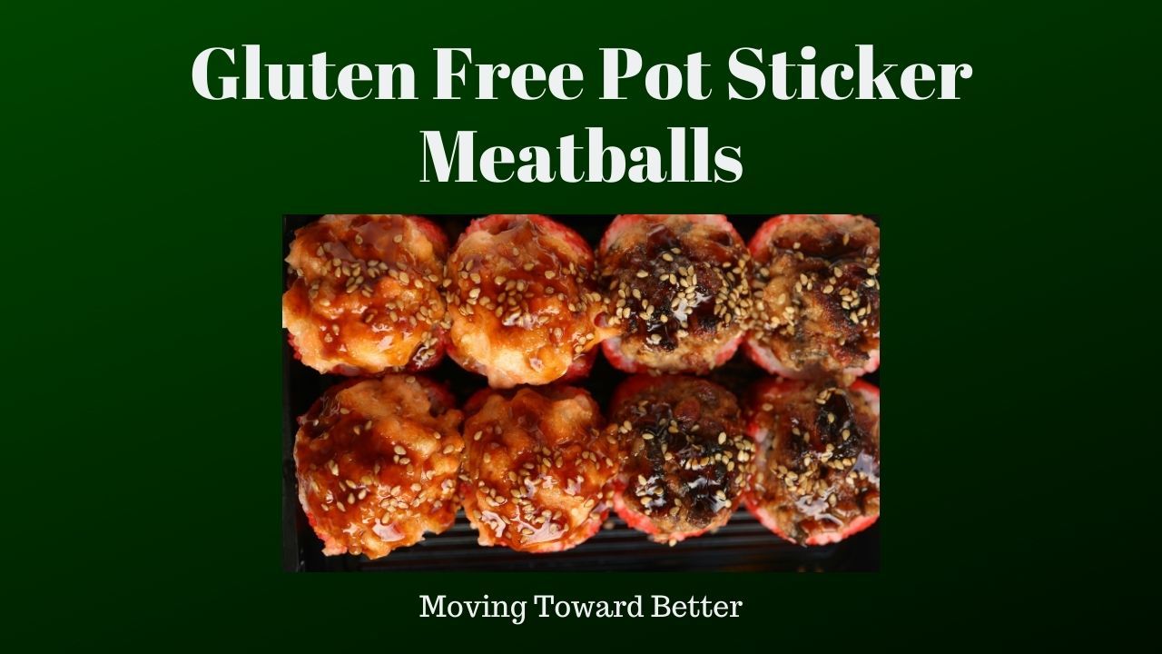 Photo of pot sticker meatballs for the blog post Gluten Free Pot Sticker Meatballs by Moving Toward Better
