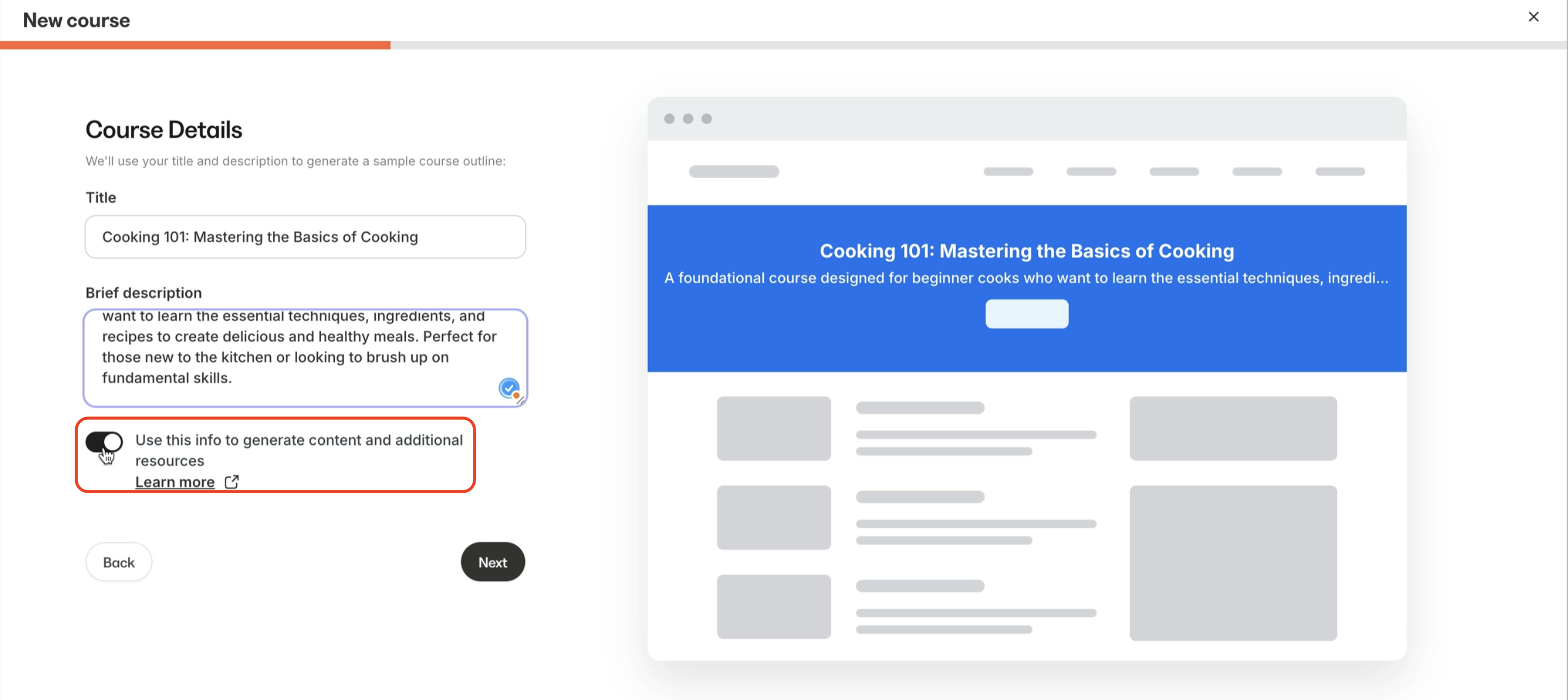 Kajabi AI Assistant automatically generating course structure.