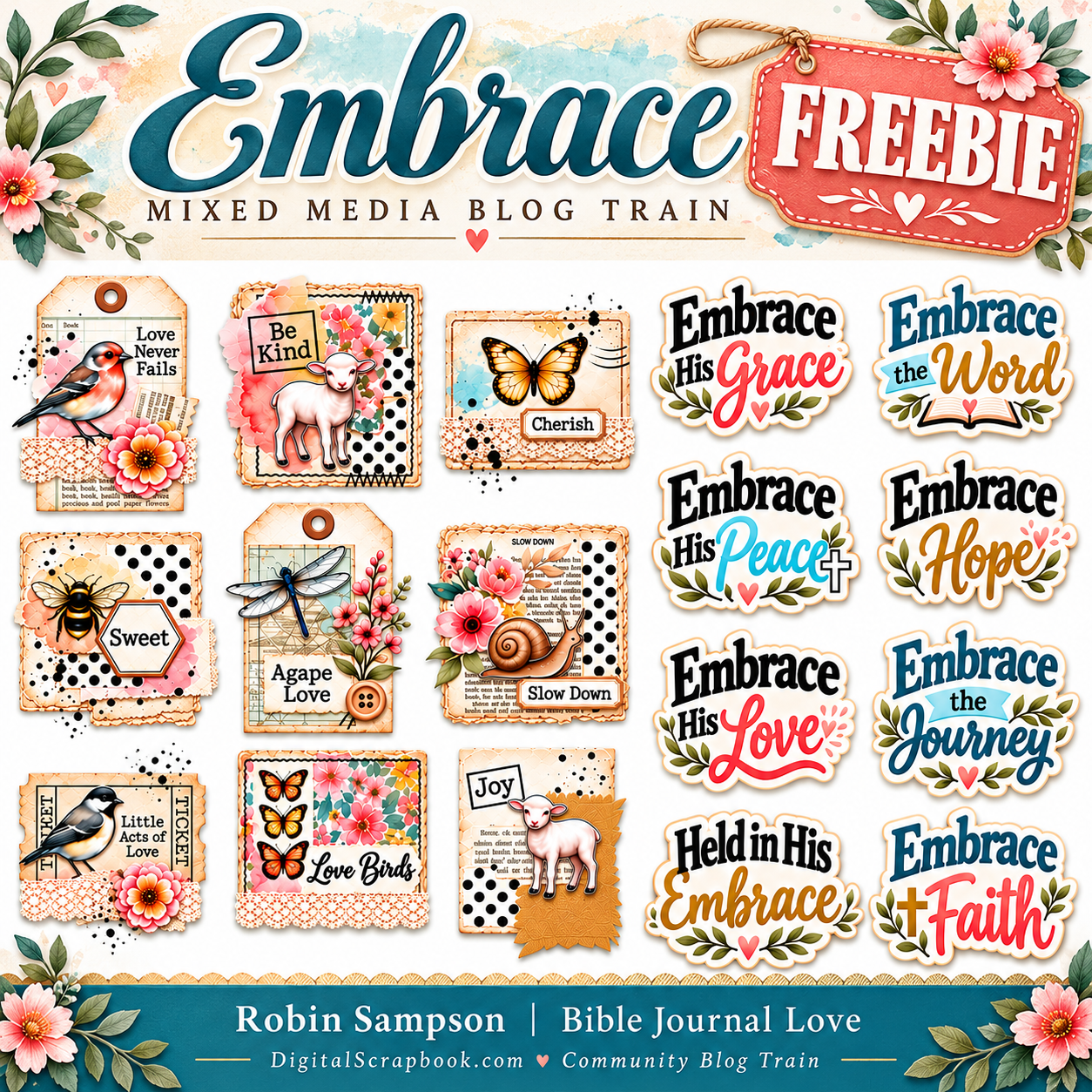 Embrace Mixed Media freebie word art and clusters