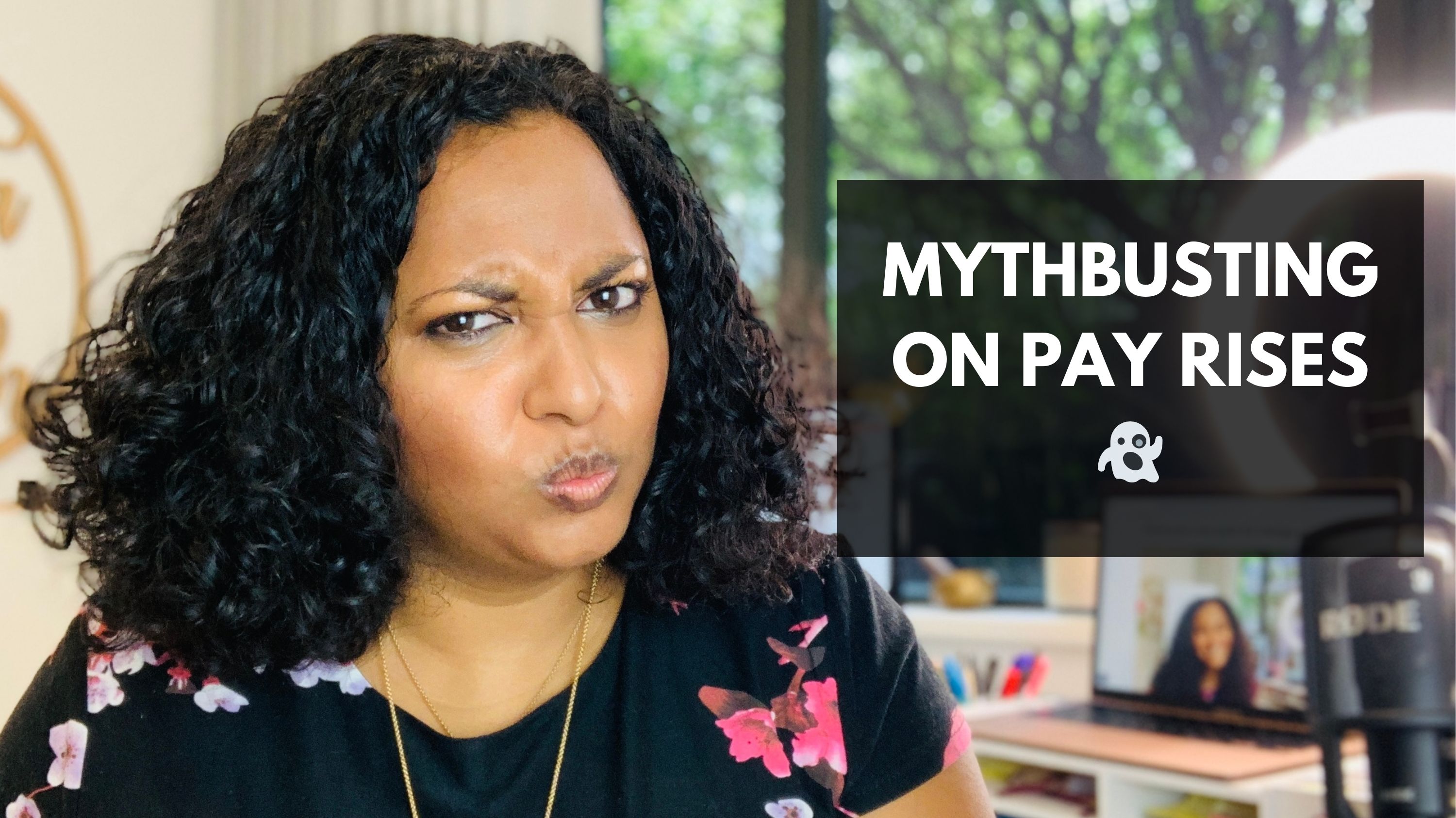 Lata Hamilton in a black top; text: mythbusting on pay rises