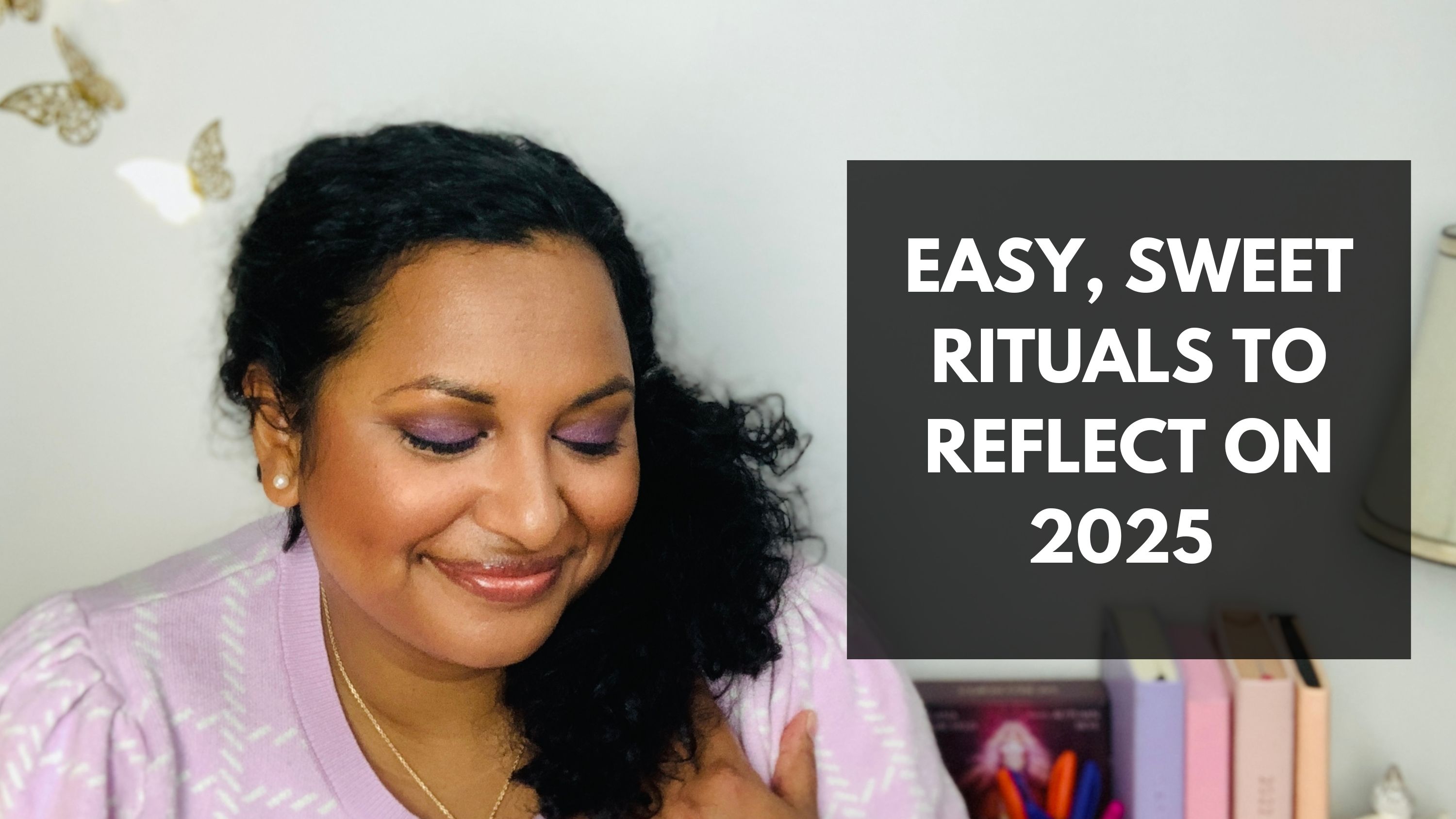 Lata Hamilton in a pink top smiling; text: easy, sweet rituals to reflect on 2025