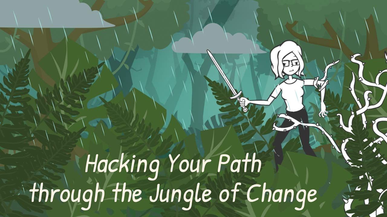 Illustration of Charis Santillie hacking a path through the jungle