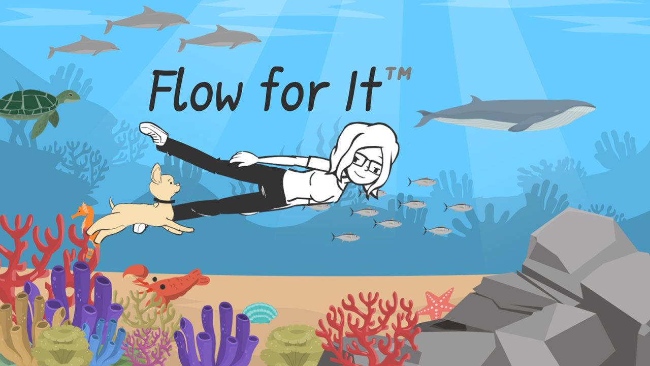 Illustration of Charis Santillie swimming in the sea with the phrase Flow for It™