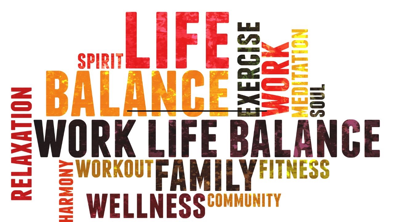 Balance in life image with life words all over