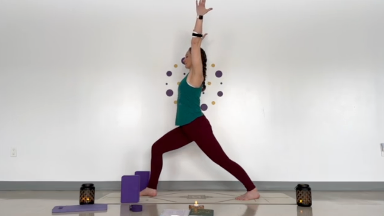 meghann in warrior 1 arms lifted class cancellation thursday morning january 15, 2026 healthgirl.ca